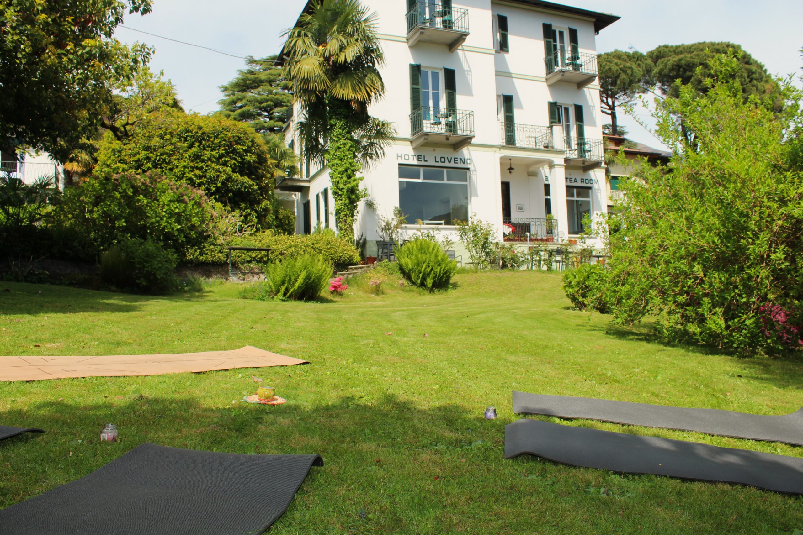 yoga mat and hotel building